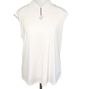 Carmen Marc Valvo Gorgeous Cream Sleeveless Top With Silver Detail Size Large